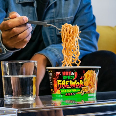 Nissin Hot & Spicy Fire Wok Sizzlin Rich Pork Cup - 4.374 OZ - Image 4