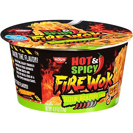 Nissin Hot & Spicy Fire Wok Sizzlin Rich Pork Cup - 4.374 OZ - Image 2