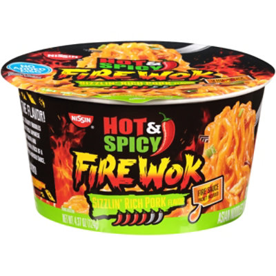 Nissin Hot & Spicy Fire Wok Sizzlin Rich Pork Cup - 4.374 OZ - Safeway