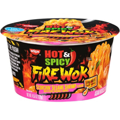 Nissin Hot & Spicy Fire Wok Scorchin Sesame Shrimp Cup - 4.55 OZ - Image 1