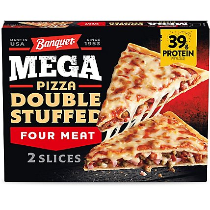 Banquet Mega Pizza Double Stuffed Four Meat Frozen Pizza Slices 2 Count - 13.3 Oz - Image 1