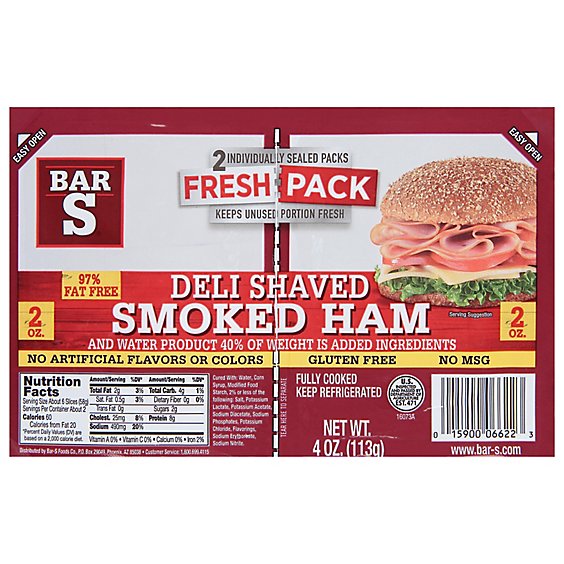 Bar S Fresh Packed Deli Shaved Smoke Ham Lunch Meat - 4 OZ