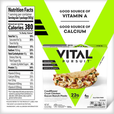 Vital Pursuit High Protein Cauliflower Crust Chicken Bacon Ranch Piada - 6.5 Oz - Image 4