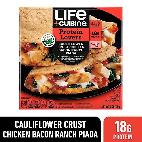 Life Cuisine Cauliflower Crust Chicken Bacon Ranch Piada Frozen Entree Box - 6 Oz