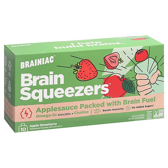 Brainiac Brain Squeezers Apple Strawberry Applesauce with Brain Fuel Pack - 10-3.2 Oz