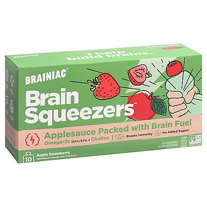 Brainiac Brain Squeezers Apple Strawberry Applesauce with Brain Fuel Pack - 10-3.2 Oz - Image 1