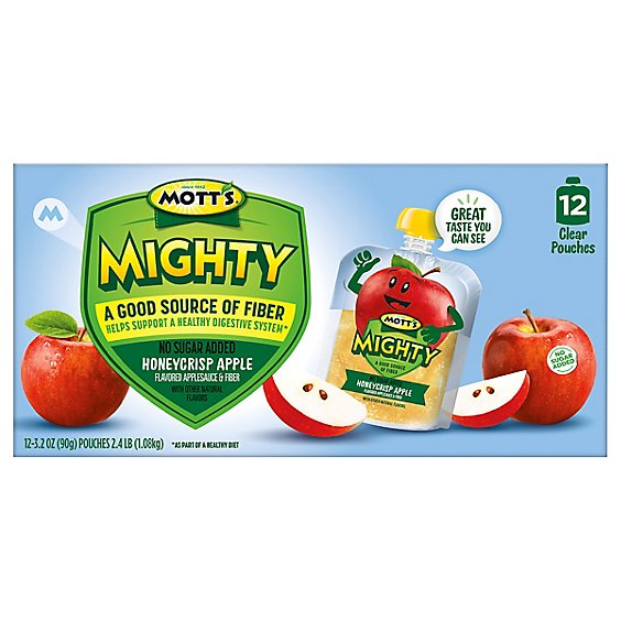 Mott's Mighty Honeycrisp Apple Applesauce Clear Pouches- 12-3.2 Oz