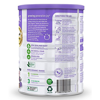 Bubs Australian Organic Infant Formula Stage 2 Grass Fed Milk Based Powder - 28.2 Oz - Image 3