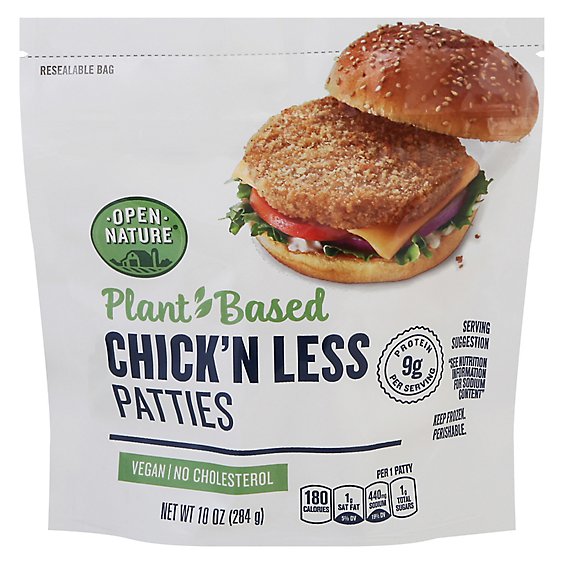 Open Nature Plant Based Chick'n Less Patties - 10 OZ