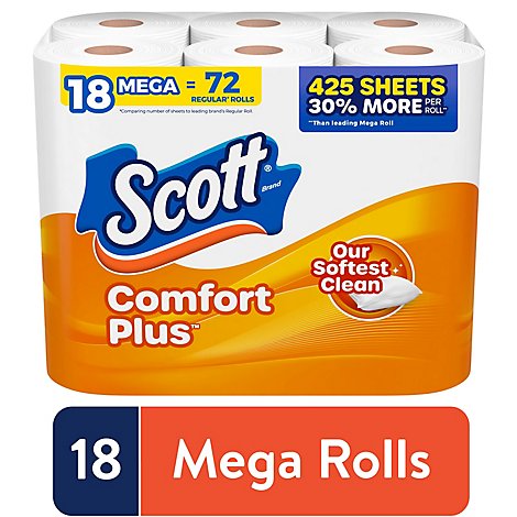 Scott ComfortPlus Toilet Paper Mega Rolls 1 Ply Toilet Tissue - 18 Roll