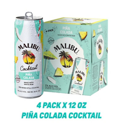 Malibu Rum Pina Colada Cans Pack - 4-355 ML - Image 1