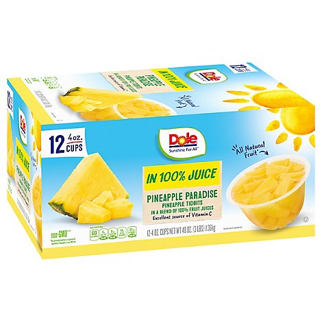 Dole Pineapple Tidbits In 100% Juice Fruit Cups - 12-4 OZ