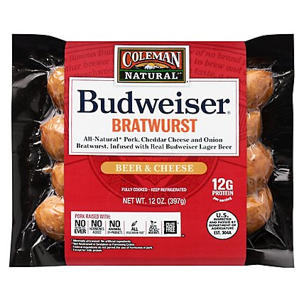 Coleman Natural Budweiser Bratwurst  Beer & Cheese - 12 OZ - Image 3