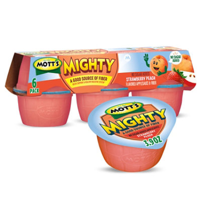 Mott's Mighty No Sugar Added Strawberry Peach Applesauce Cup - 6-3.9 Oz