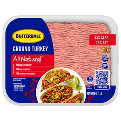 Butterball 85% Lean 15% Fat Ground Turkey - 16 Oz - Image 1