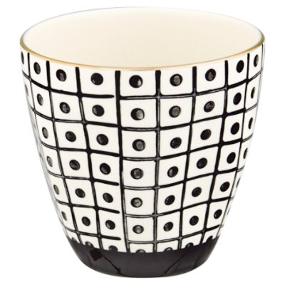 Creative Coop Round Stone Ware Cup Black Pattern Gold Electroplating - EA - Image 1