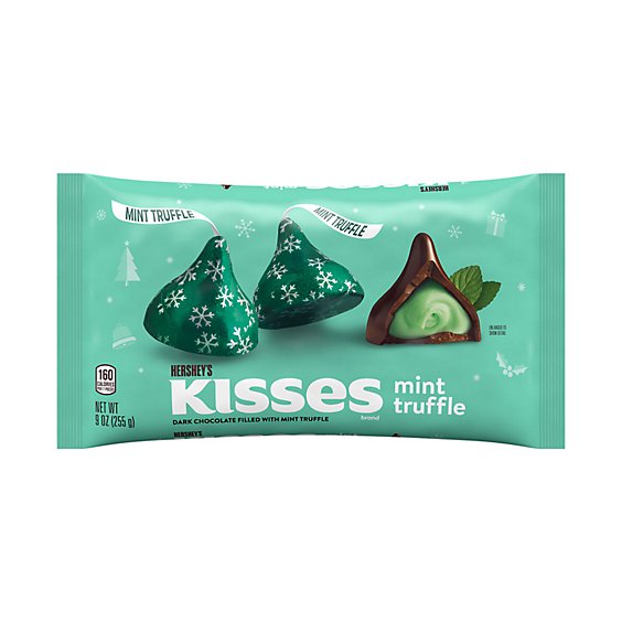 Hersheys Kisses Mint Truffle Flavored Dark Chocolate Christmas Candy Bag - 9 Oz