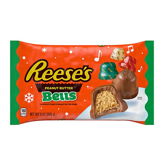 Reeses Chocolate Peanut Butter Creme Bells Christmas Candy Bag - 9 Oz