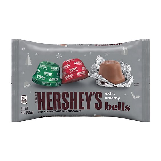 HERSHEY'S Extra Creamy Solid Milk Chocolate Bells Candy Bag - 9 Oz
