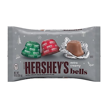 HERSHEY'S Extra Creamy Solid Milk Chocolate Bells Candy Bag - 9 Oz - Image 1