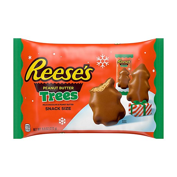 Reeses Milk Chocolate Peanut Butter Snack Size Trees Christmas Candy Bag - 9.6 Oz