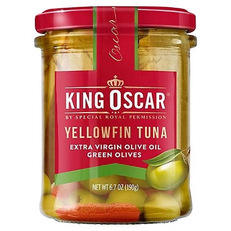 King Oscar Yellowfin Tuna Fillets In Extra Virgin Olive Oil W/green Olive - 6.7 OZ