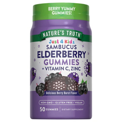 Natures Truth Just 4 Kids Black Elderberry + Vitamin C Zinc Gummies - 50 Count - Image 1
