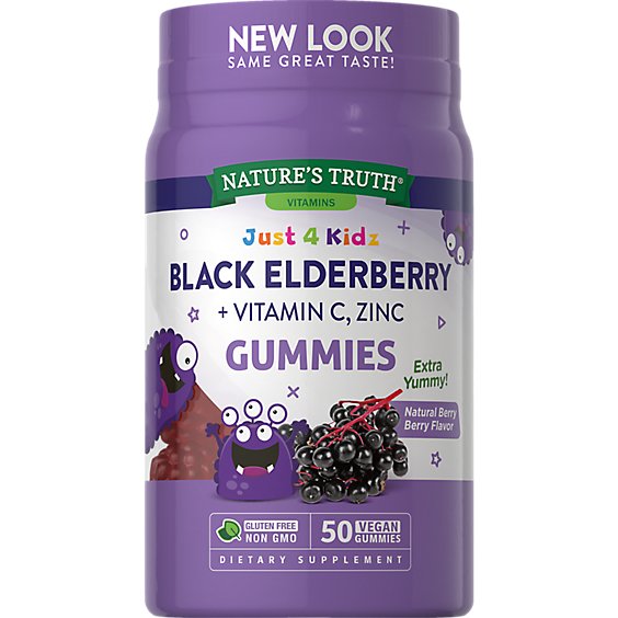 Natures Truth Just 4 Kids Black Elderberry + Vitamin C Zinc Gummies - 50 Count