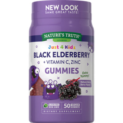 Natures Truth Just 4 Kids Black Elderberry + Vitamin C Zinc Gummies - 50 Count - Image 1