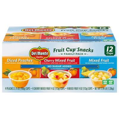 Del Monte No Sugar Added Fruit Cup Snacks Variety Pack Cup - 12-4 Oz