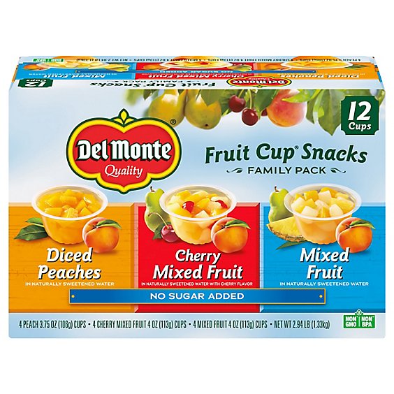 Del Monte Fruit Cup Snacks Family Pack 12 Count - 2.94 LB
