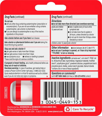 Tylenol Extra Strength Pain Reliever Fever Reducer For Adults Caplets Blister Pack - 10 Count - Image 5