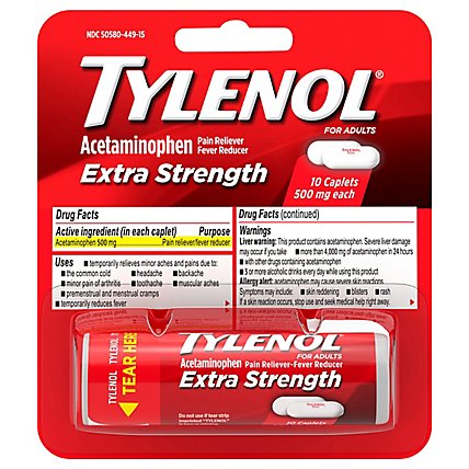 Tylenol Extra Strength Pain Reliever Fever Reducer For Adults Caplets Blister Pack - 10 Count - Image 2