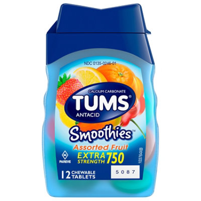 TUMS Smoothies Extra Strength 750 Antacid Assorted Fruit Chewable Tablets - 12 Count