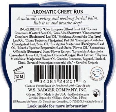 Badger Eucalyptus & Mint Aromatic Chest Rub Tin - 0.75 Oz - Image 3