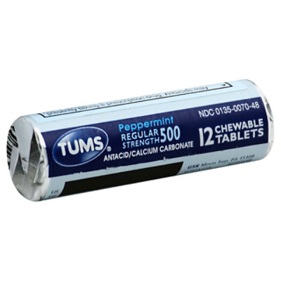 TUMS Regular Strength 500 Antacid Peppermint Chewable Tablets 12