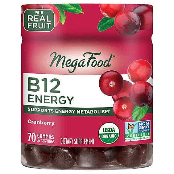 Megafood B12 Energy Gummies Cranberry Bottle - 70 CT