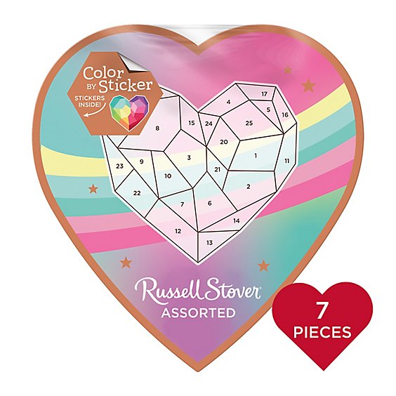 RUSSELL STOVER Valentine's Color Sticker Heart Assorted Milk & Dark Chocolate Gift Box - 4.03 Oz