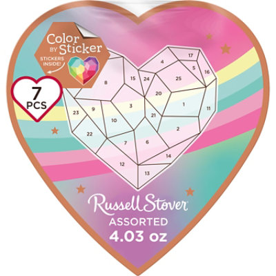 RUSSELL STOVER Valentine's Color Sticker Heart Assorted Milk & Dark Chocolate Gift Box - 4.03 Oz