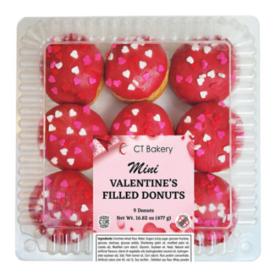 Ct Bakery Mini Filled Donuts-yeast Raised Donuts With Marshmallow Valentines - 16.82 OZ