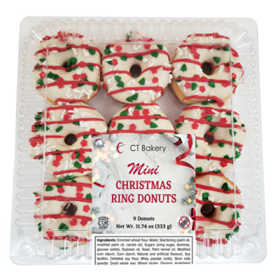 Ct Bakery Mini Ring Donuts Yeast Raised Ring Donuts With Van Coating Christmas - 11.74 OZ