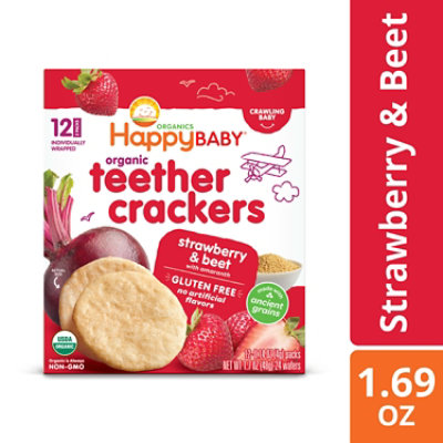 Happy Baby Organics Teether Crackers Strawberry & Beet with Amaranth - 1.4 Oz - Image 1