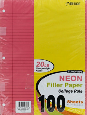 Top Flight College Rule Neon Filler Paper 10.5x8 - 100 CT - Image 2