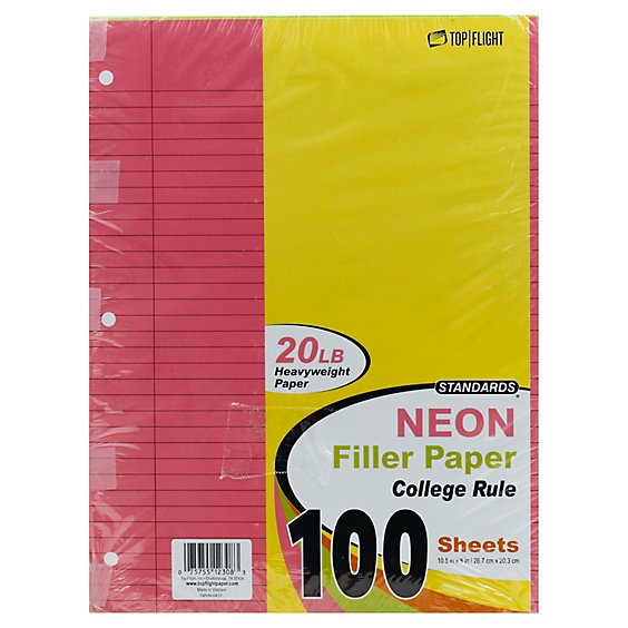 Top Flight College Rule Neon Filler Paper 10.5x8 - 100 CT