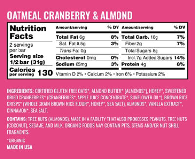 Kate's Real Food Oatmeal Cranberry & Almond Bar - 2.2 Oz - Image 3