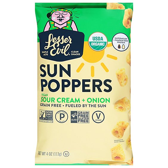 Lesser Evil Sour Cream Onion Sun Poppers - 4 Oz