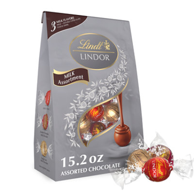 Lindt LINDOR Milk Assorted Chocolate Candy Truffles Bag - 15.2 Oz - Image 1