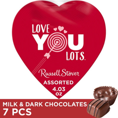 RUSSELL STOVER Valentine's Day Love You Lots Heart Assorted Milk & Dark Chocolate Gift Box - 4.03 Oz - Image 1
