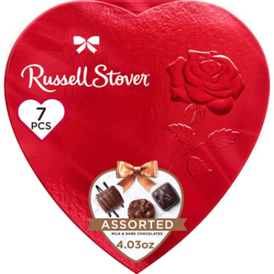 Russell Stover Valentine's Day Red Foil Heart Assorted Milk & Dark Chocolate Gift Box - 4.03 Oz - Image 1