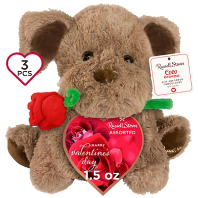 RUSSELL STOVER Valentine's Day Coco the Love Pup Plush with Assorted Chocolate Gift Box - 1.5 Oz - Image 1